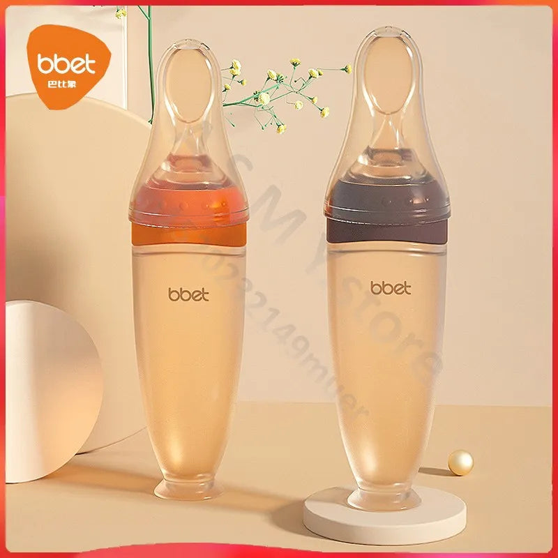 BBET Squeezing Feeding Bottle Silicone Newborn Baby Training Rice Spoon Infant Cerea Food Supplement Feeder Safe Tableware
