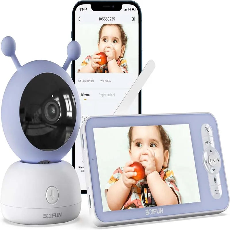 BOIFUN 5" Baby Monitor Camera with Phone App, 360° Rotation 1080P, Motion Monitoring & Auto Tracking,, Custom Area Detection