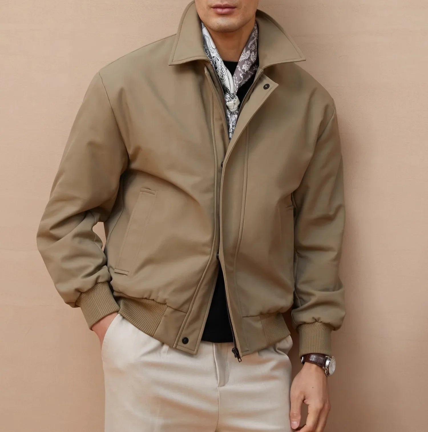 Italian Style Memory Fabric Collar Jacket Men's Business Commute Outerwear Autumn Old Money Style Casual Male Jacket