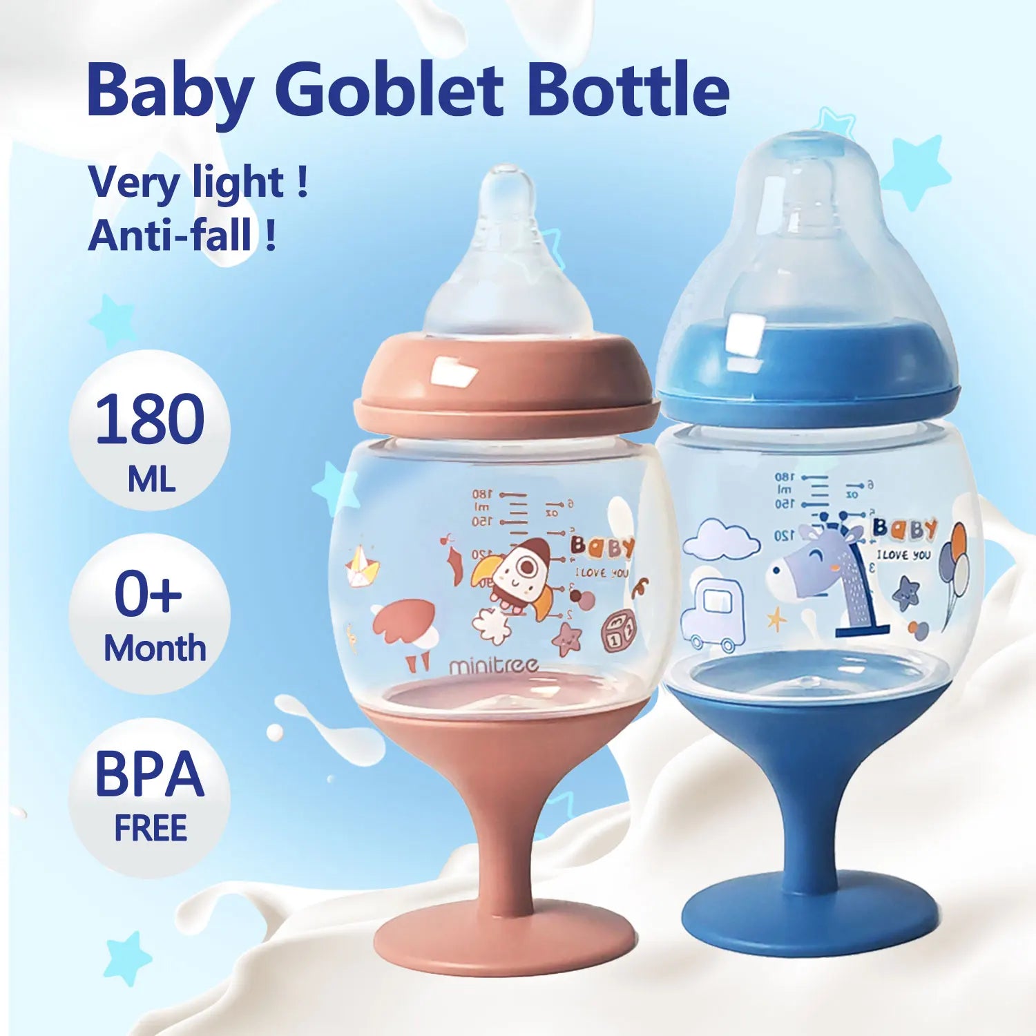 180 ml creatieve hoge cup-babyfles voor drinkwater, melk en sap, BPA-vrij